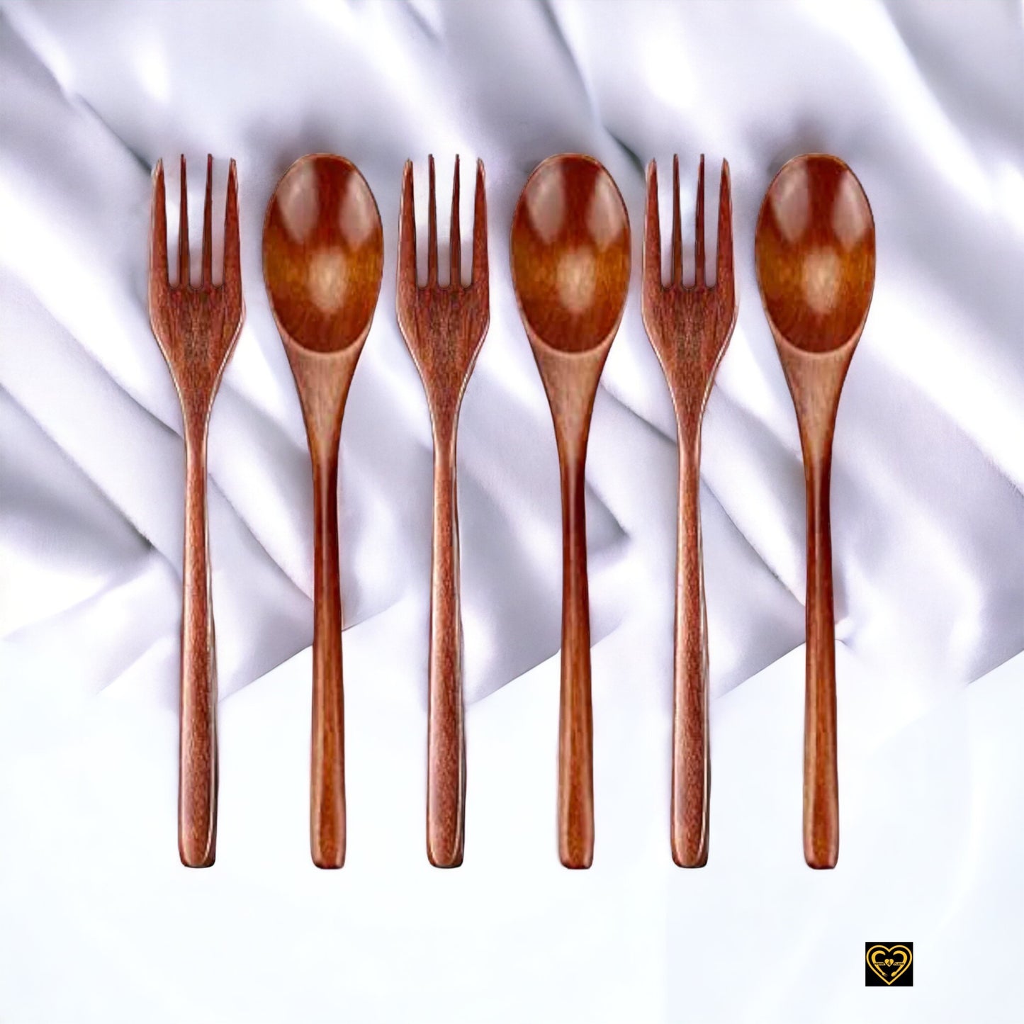 Eco-Friendly 6-Piece Nanmu Wooden Spoons and Forks for Eating - Embrace Sustainable Dining