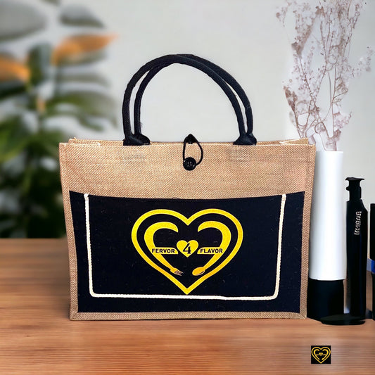 Fervor4Flavor Jute Tote Bag With Canvas Pocket - Your Stylish Companion for Any Occasion.